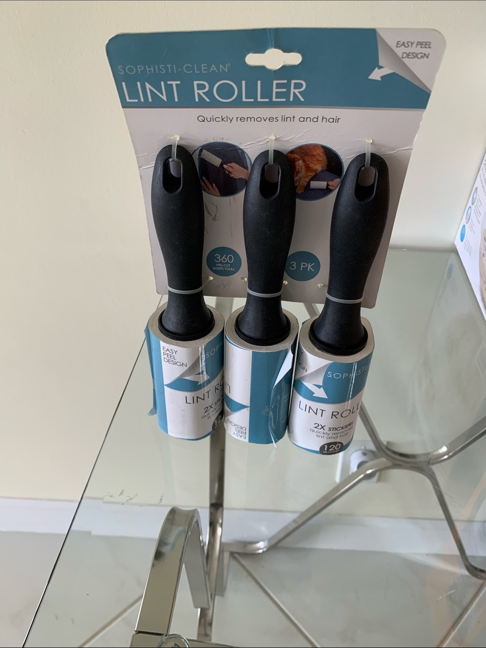 Sophisti-Clean Lint Roller 3-Pack in Teal and Black 120 sheets per roller